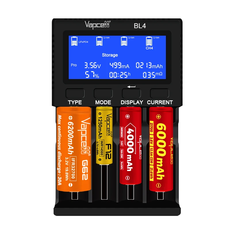 New Hot Selling Vapcell BL4 Charger 9V 2A Smart 4 slots Fast Battery Charger For 18650 21700 26650 Lithium Rechargable Batteries