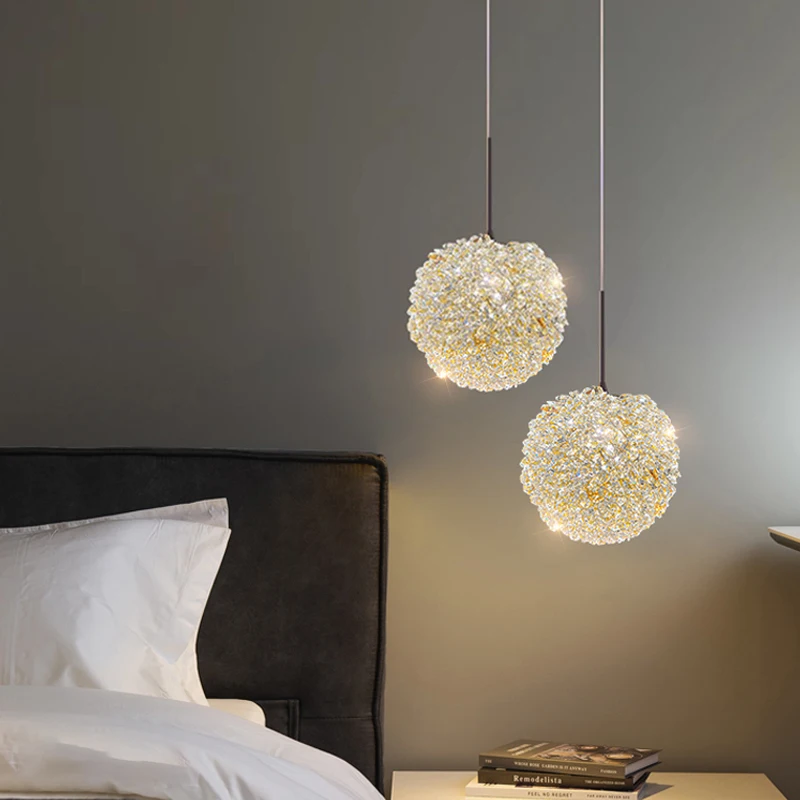 Imagem -04 - Luxo Round Ball Pendant Lamp Bedhead Warm Light Romântico Crystal Pendurado Lâmpada para Sala de Jantar Long Line Decor Fixture