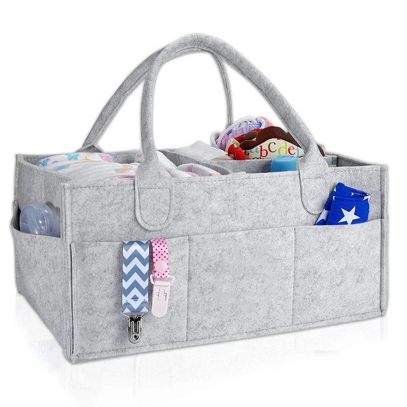 Tote Bag For Mommy Baby Diaper Storage Organizer Baby Stroller Tote Basket Felt Fabric Bag Multifunctional Felt Diaper Bags