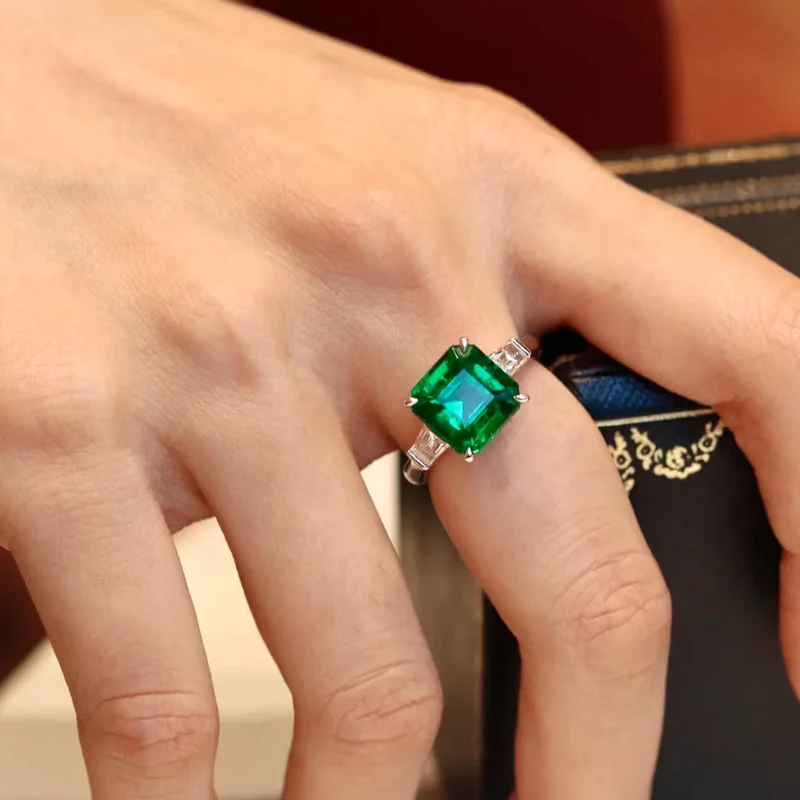 925 sterling silver simple green grandmother open ring with feminine temperament, versatile, low-key and luxurious accessories