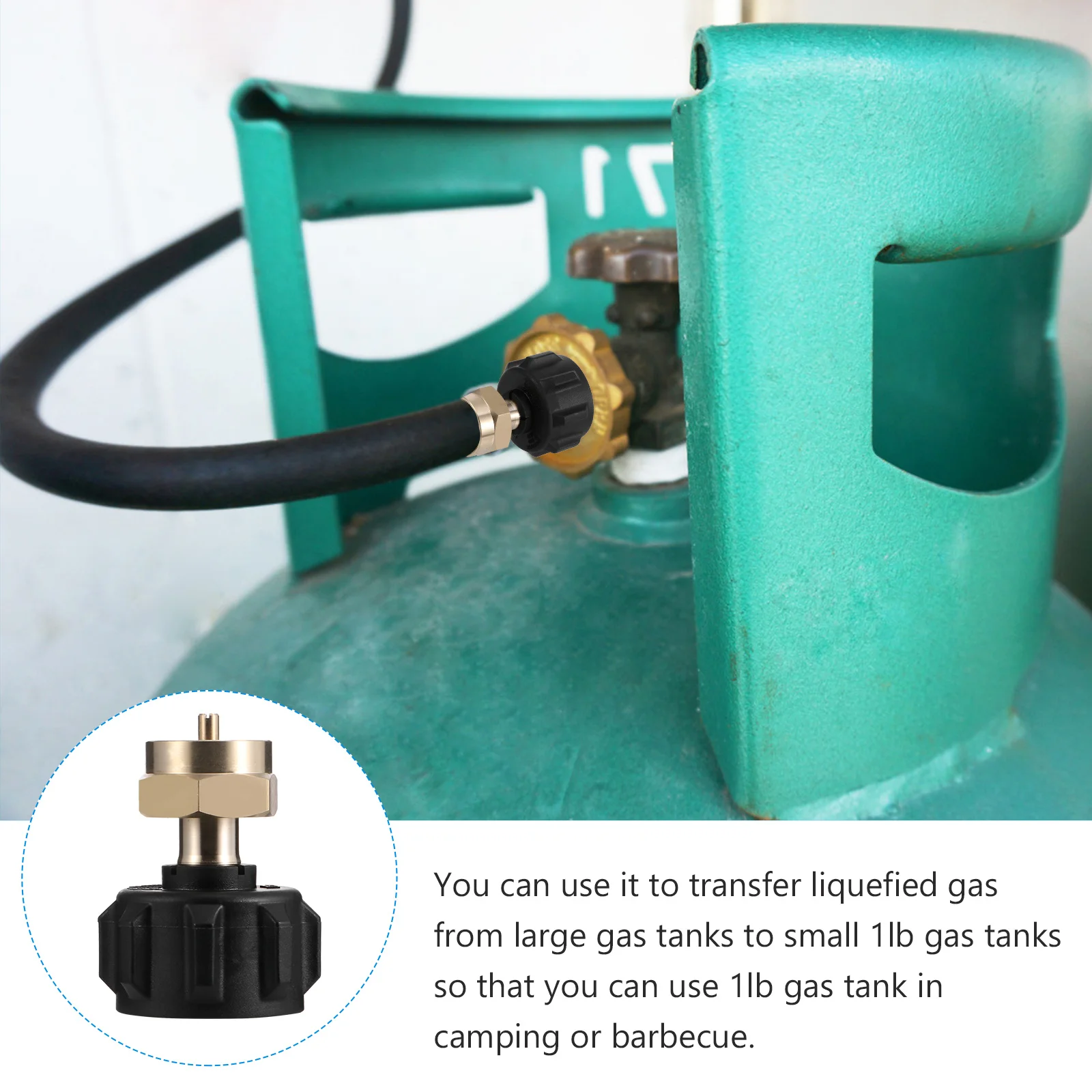 Adattatore di ricarica per serbatoio di propano da 1 libbra Materiale in ottone Strumento di trasferimento del gas di facile installazione Filettatura standard USA Campeggio Barbecue Gas esterno