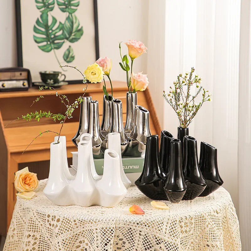 Creative Handmade Ceramic Abstract Vase Coral Reef Multi Mouth Flower Arrangement Flower Vase Home Decoration Accessories