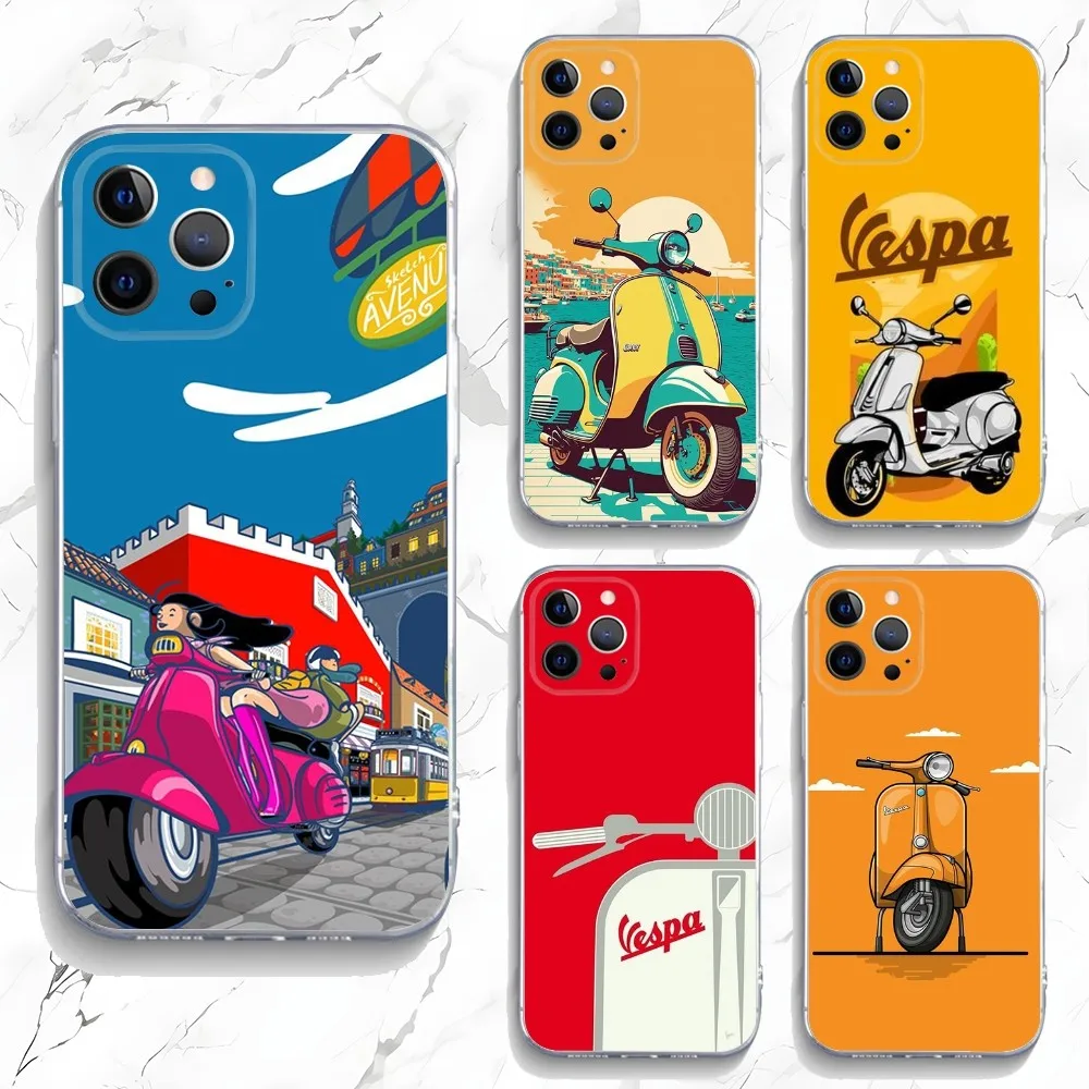 V-Vespa Scooter Phone Case For iPhone 15,14,13,12,11 Plus,Pro,Max,XR,XS,X,7,8 Plus,SE,Mini Transparent Silicone Soft