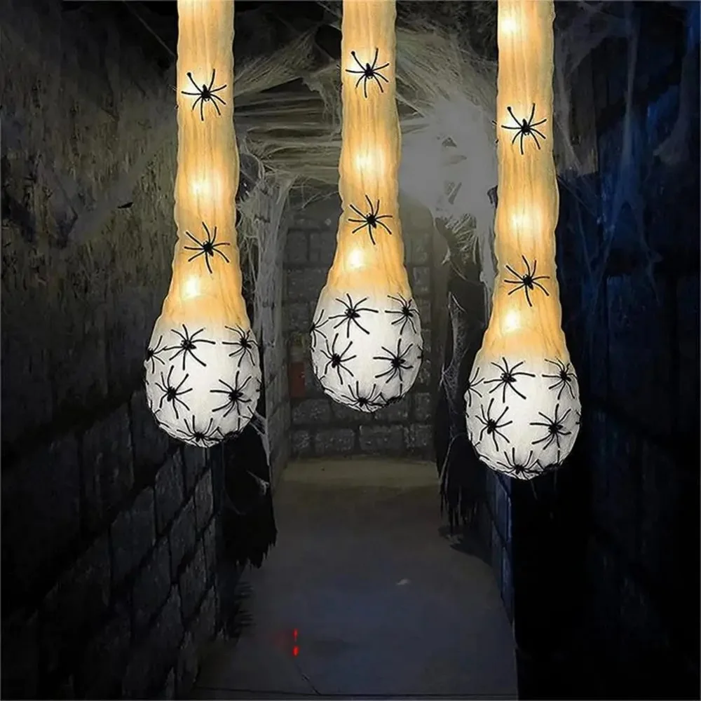 Halloween Decoration Hanging Light up Spider Egg Sacs Outdoor Decoration Glowing Spider Web Egg Indoor Lighted Gift for Party