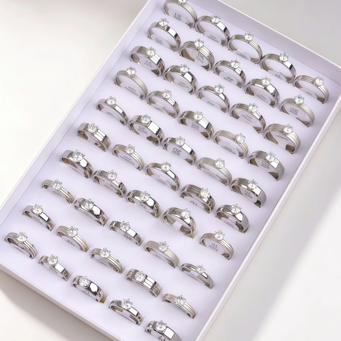 8/15/30/40/50/60Pcs/Lot Fashion Trendy White Zirconia Stainless Steel Ring Set Men Women Engagement Jewelry Party Gift Additions