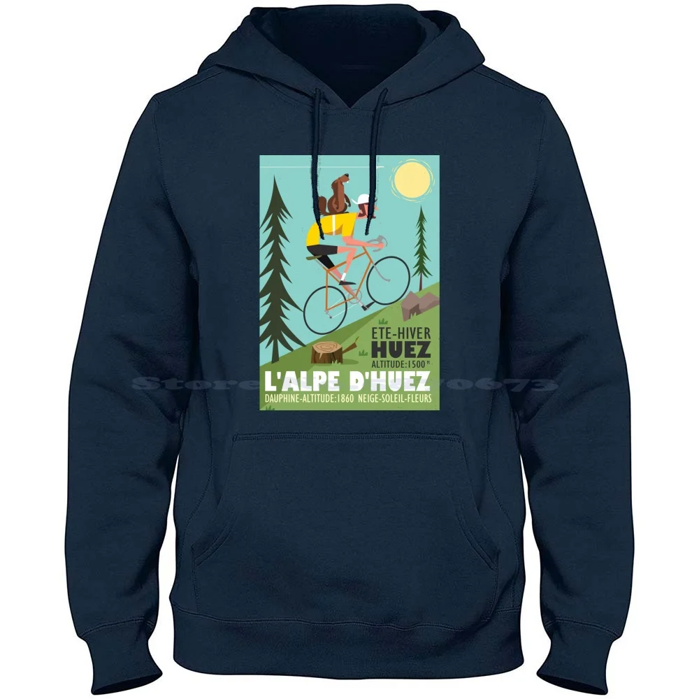 Cyclist And Poster 100% Cotton Hoodie T Shirt Lalpe Dhuez Cyclist Cycling Alps Mountains Alpe Huez Sport Pastime Roadrace