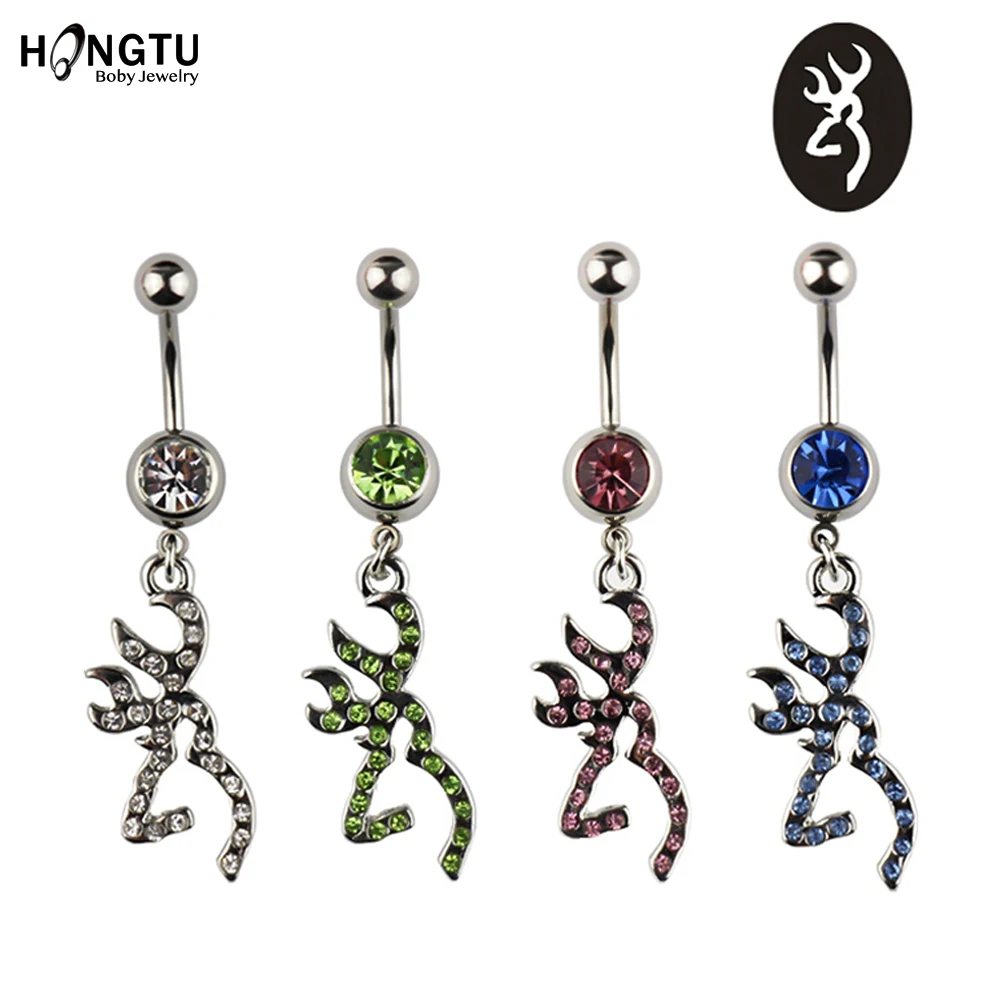 1Pc Antler Belly Button Ring Navel Nombril Piercing Surgical Steel pendant Belly Ring Sexy Women Belly Piercings Body Jewelry14G