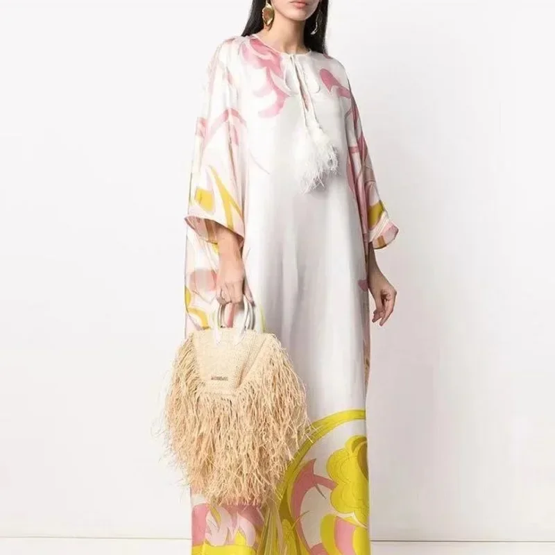 2023 Floral Print Elegant Maxi Dress Summer Women V-Neck Oversized Loose Long Boho Dresses Casual Female Split Dress Vestidos