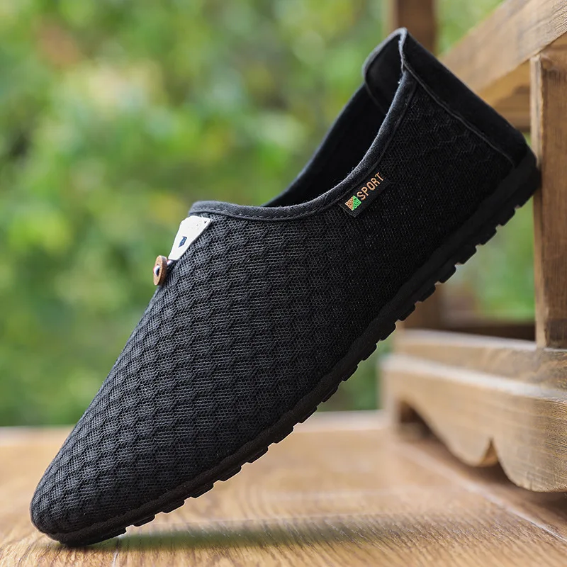 Mocassins de malha respirável masculino, tênis casual para dirigir, tênis masculino, calçado de verão, 2024