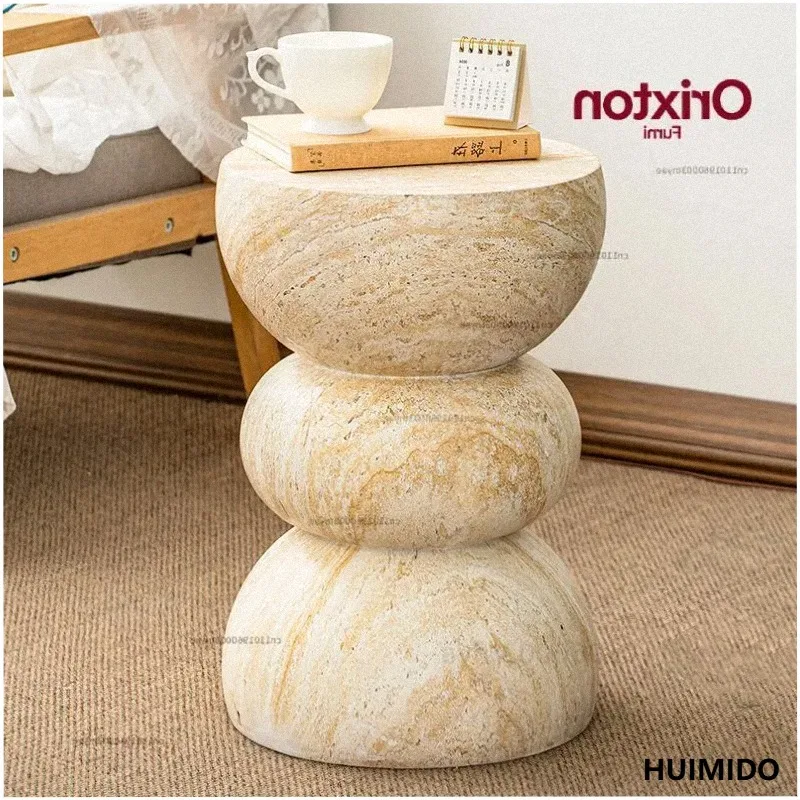 Simple Modern Coffee Table Home Sofa Side Table Imitation Cave Stone Round Tables Living Room Bedroom Leisure Corner Tables