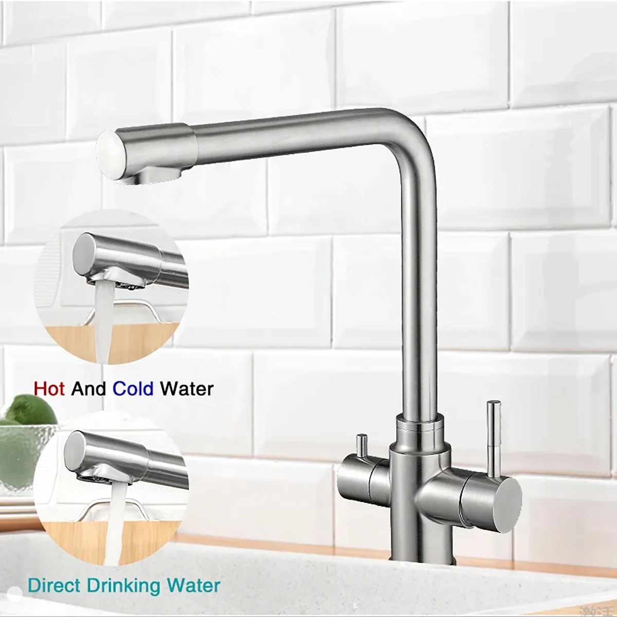 

ULA Hot And Cold Drinking Water Filtered Kitchen Faucets 360° Rotatable Drinking Water Tap 304 Stainless Steel Sink Faucet