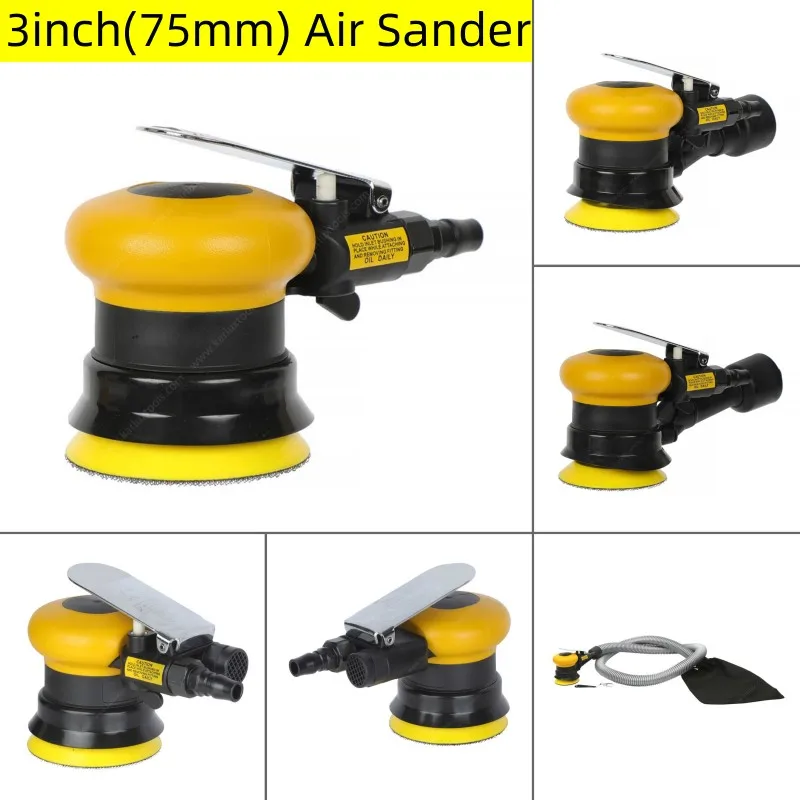 3 Inch(75mm)Air Orbital Sander Machine High Speed VACUUM Pneumatic Polisher Grinder Low Vibration Small Noise Palm Sanding Tools