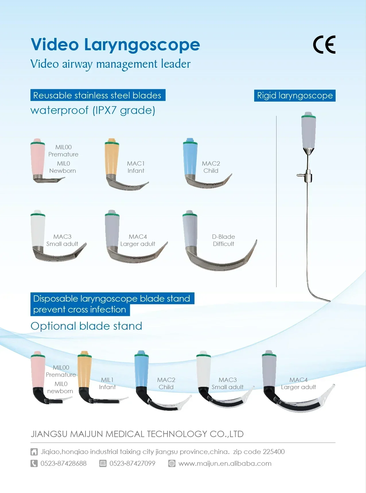 High Resolution Medical Instruments Portable Video Laryngoscope with 3'' inch monitor and reusable blades