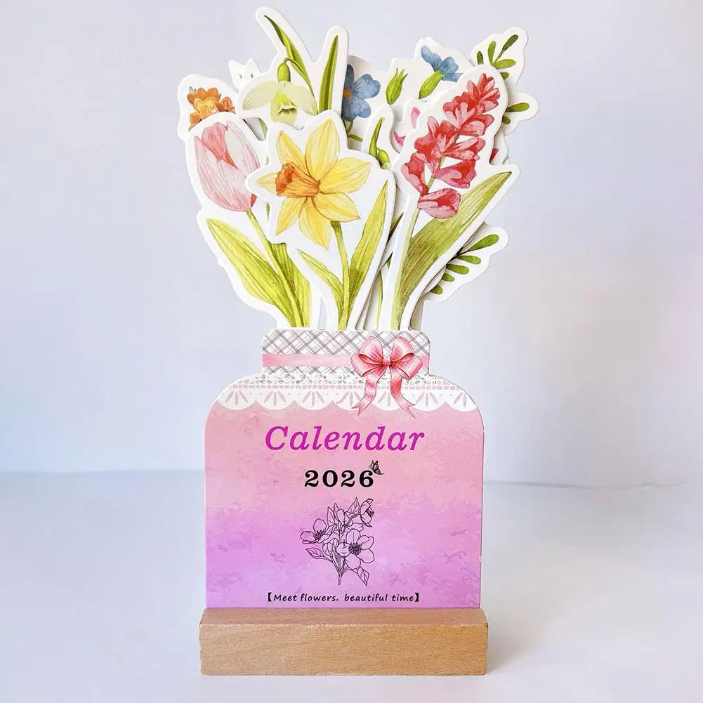 Calendario de escritorio de flores florecientes 2026, Mini calendario exquisito, calendario de escritorio de pie, planificador mensual para decoración de mesa de oficina en casa