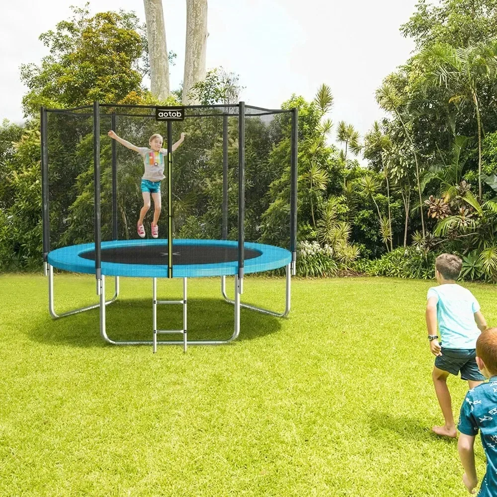 8FT 10FT 12FT 14 FT 15FT Trampoline with Safety Enclosure Net，Outdoor Trampoline with Basketball Hoop, Heavy Duty Jumping Mat an