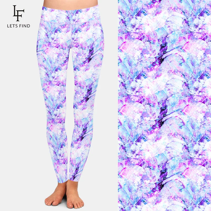 LETSFIND Fashion Beautiful Tie Dye Digital Printing Workout Leggings High Waist  Women Elastic Slim Leggings