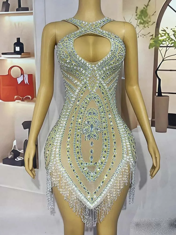 High Quality Hot Stamping Sexy Hollow Tassel Irregular Dress 2025 New Fashion Custom Women'S Clothing