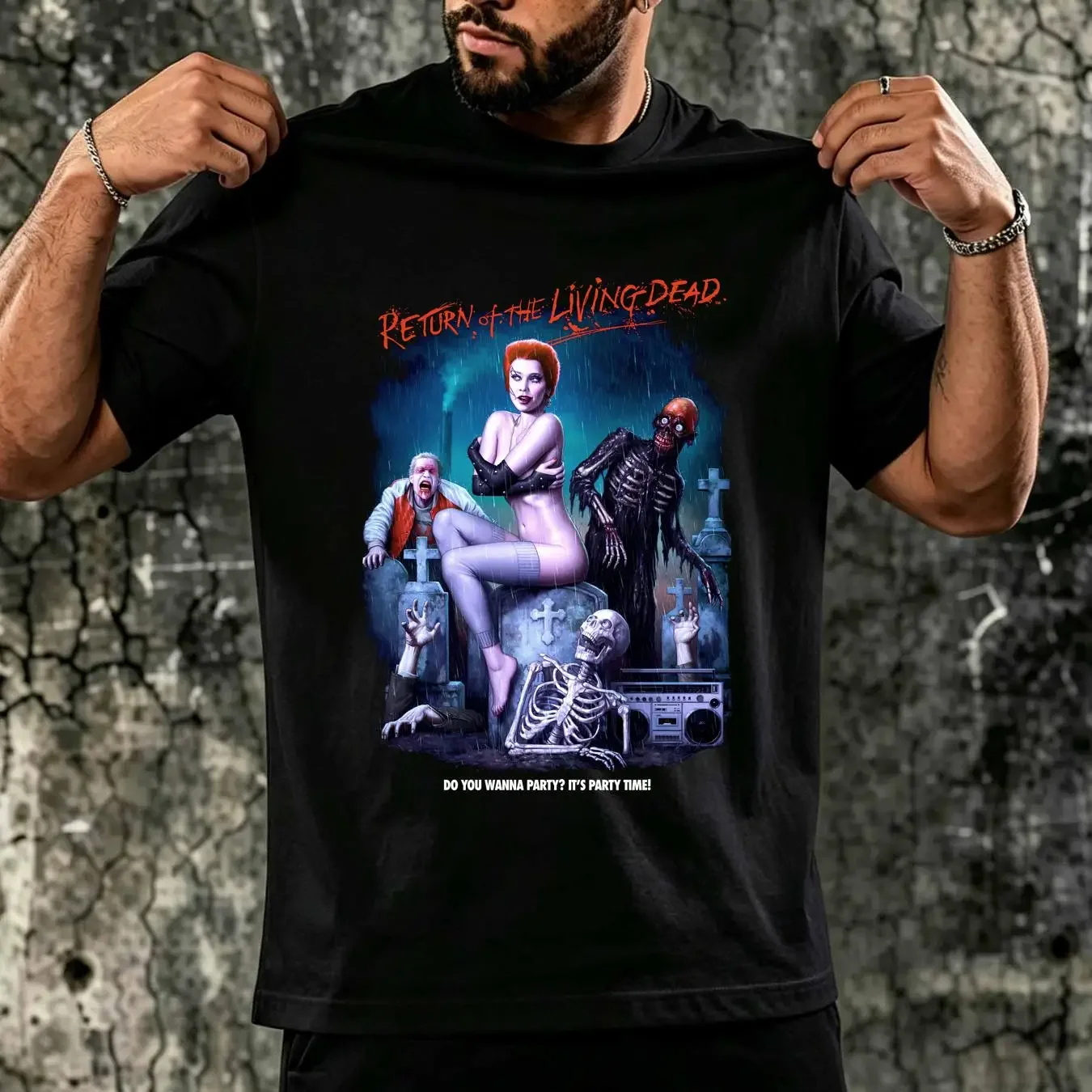 washed T Shirt Vintage Return Of The Living Dead Black for TT4876 long sleeves vintage Washed Comfortable Slightly homme