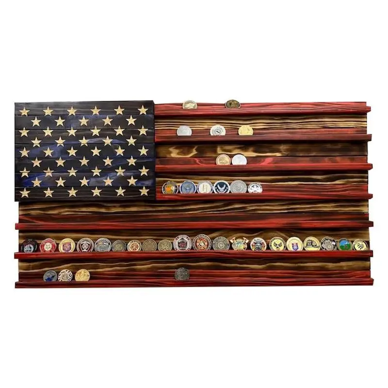 American Flag Coin Display 7 Rows Wood Coin Stand Rack For Wall Mount Coin Holder Rack Coin Display Holder Desktop Display Stand