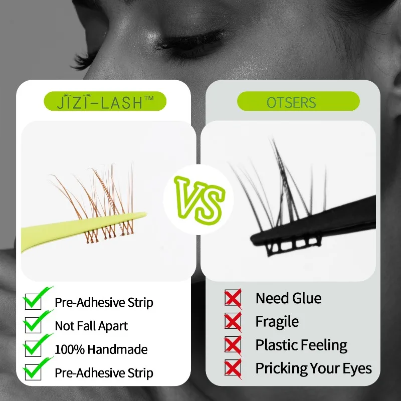 JIZI-LASH Brown Self Adhesive False Eyelashes Natural Manga Lash Clusters 120pcs DIY Individual Eyelashes Extension Tools