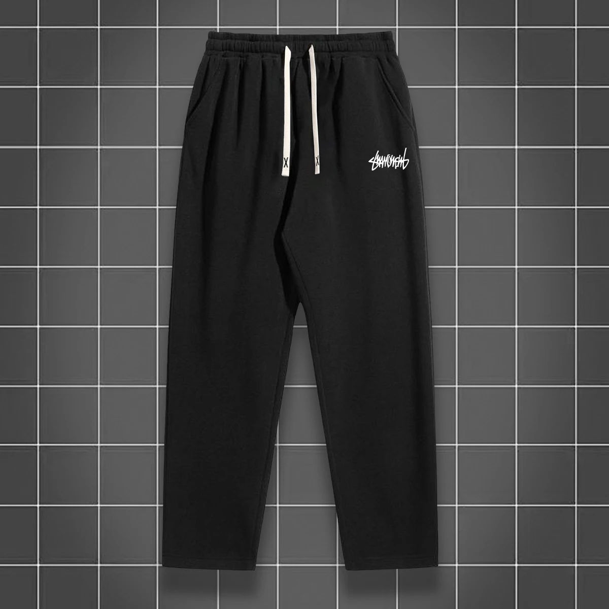 Men's solid color straight leg jogging pants, suitable for casual sports such as running, gym, and outdoor activities