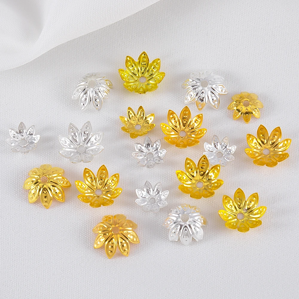 100pcs 200pcs Flower Beads Caps Metal Filigree Lotus Petal Spacer Cap 8mm 10mm DIY Jewelry Making Findings Accessories Wholesale view 5