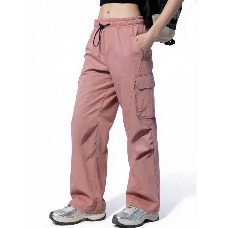 

Брюки для бега, женские дышащие прямые брюки с большими карманами, длинные брюки для занятий спортом на открытом воздухе, походные бегуны, спортивные штаны-карго