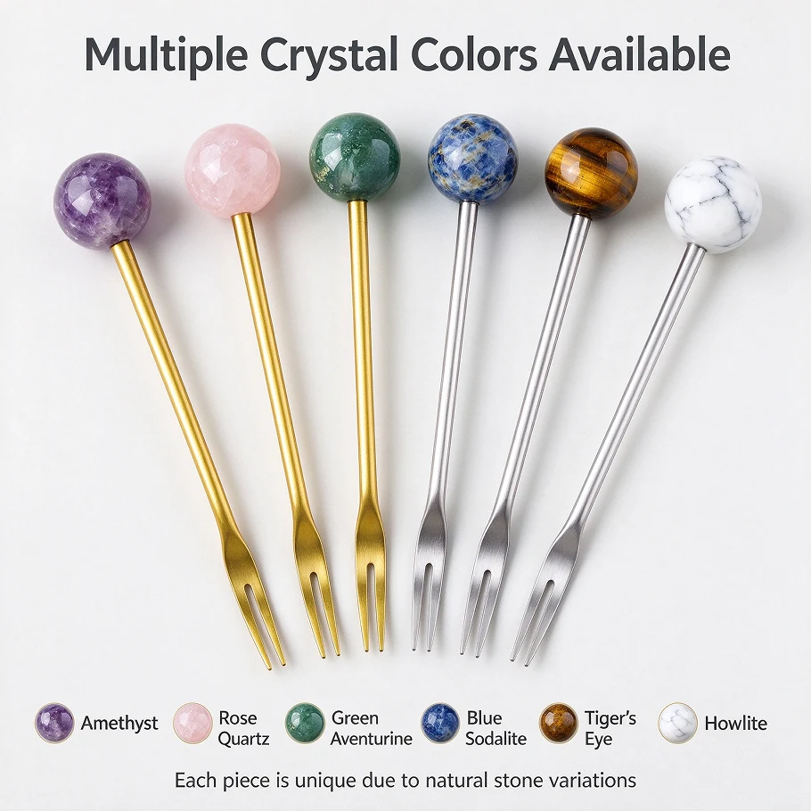 1pc Hand Carved Natural Crystal Raw Gemstone Flatware, Crystal Coffee Spoon & Fork, Healing Crystal Dessert Tea Western Dining U