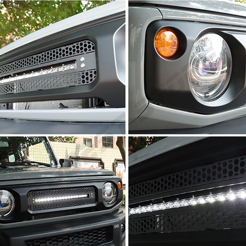 Przedni grill dla Suzuki Jimny JB74 JB64 2019-obecne Gen4 Sierra JB74W JB64W z reflektor LED kratki samochodowe akcesoria