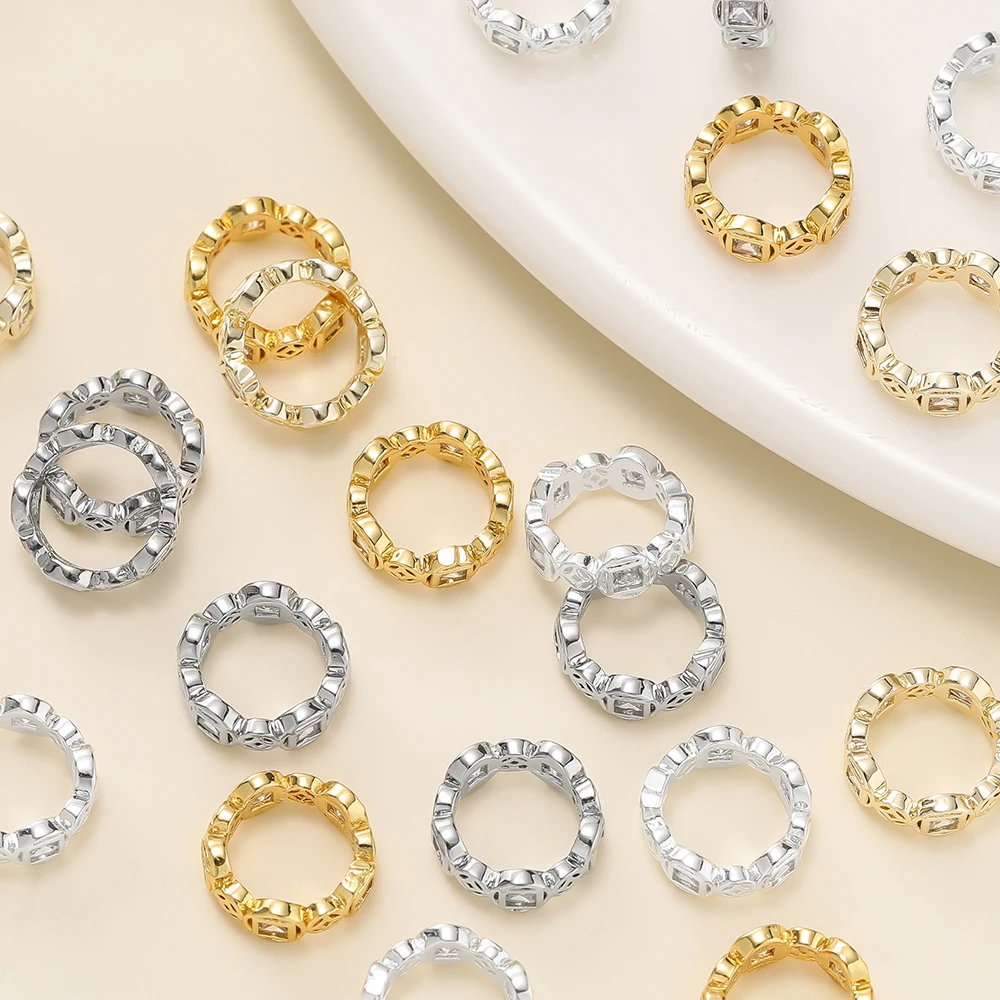 2Pcs/Pack 14/18k Gold Color Plated Round Shape Spacer Beads with Zircon for Jewelry Making Bracelet Necklace DIY Accessories