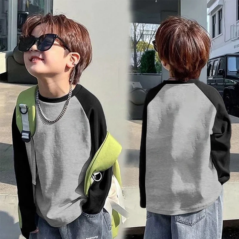 Fashion Cotton Boys Girls T-Shirt Patchwork Long Sleeve Kids Cothes Autumn T Shirt Tops Children's Clothing Teen 6 8 10 12 Year