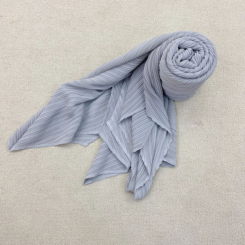 Pleats Pleat Scarf Female 2023 Spring Autumn New Shawl  Windshield Shirt Air Conditioning Room Shoulder Protector Chiffon Solid