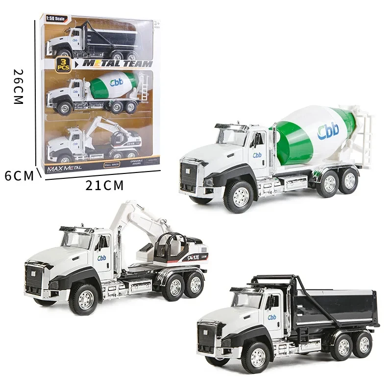 3Pcs/Set Alloy Pull Back Engineering Vehicle Set Simulation Cars Model Excavator Truck Trailer Children's Toys for Boy Gift B246