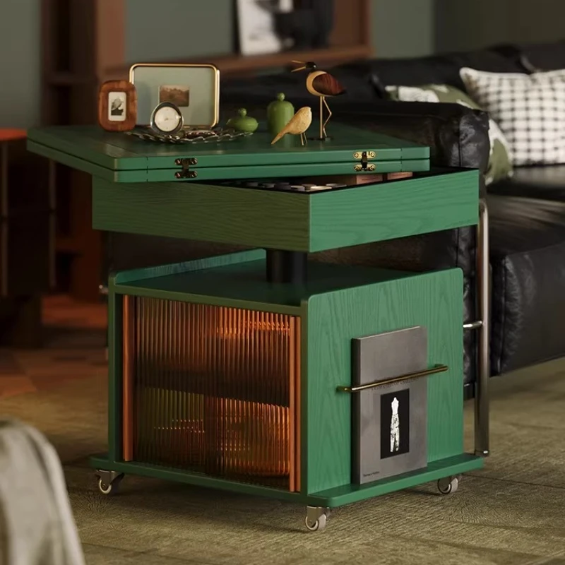 Solid wood movable lifting coffee table living room sofa side table modern simple multi-functional tea cabinet small apartment