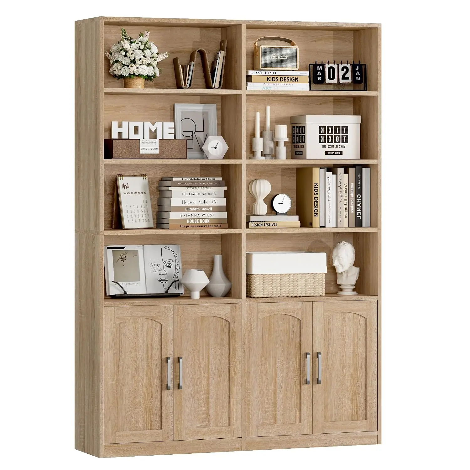 Industrial Open Display Shelves 6 Tier, 73'' Tall Bookshelf with Storage Cabinets for Office, Home, Living Room,Light Oak