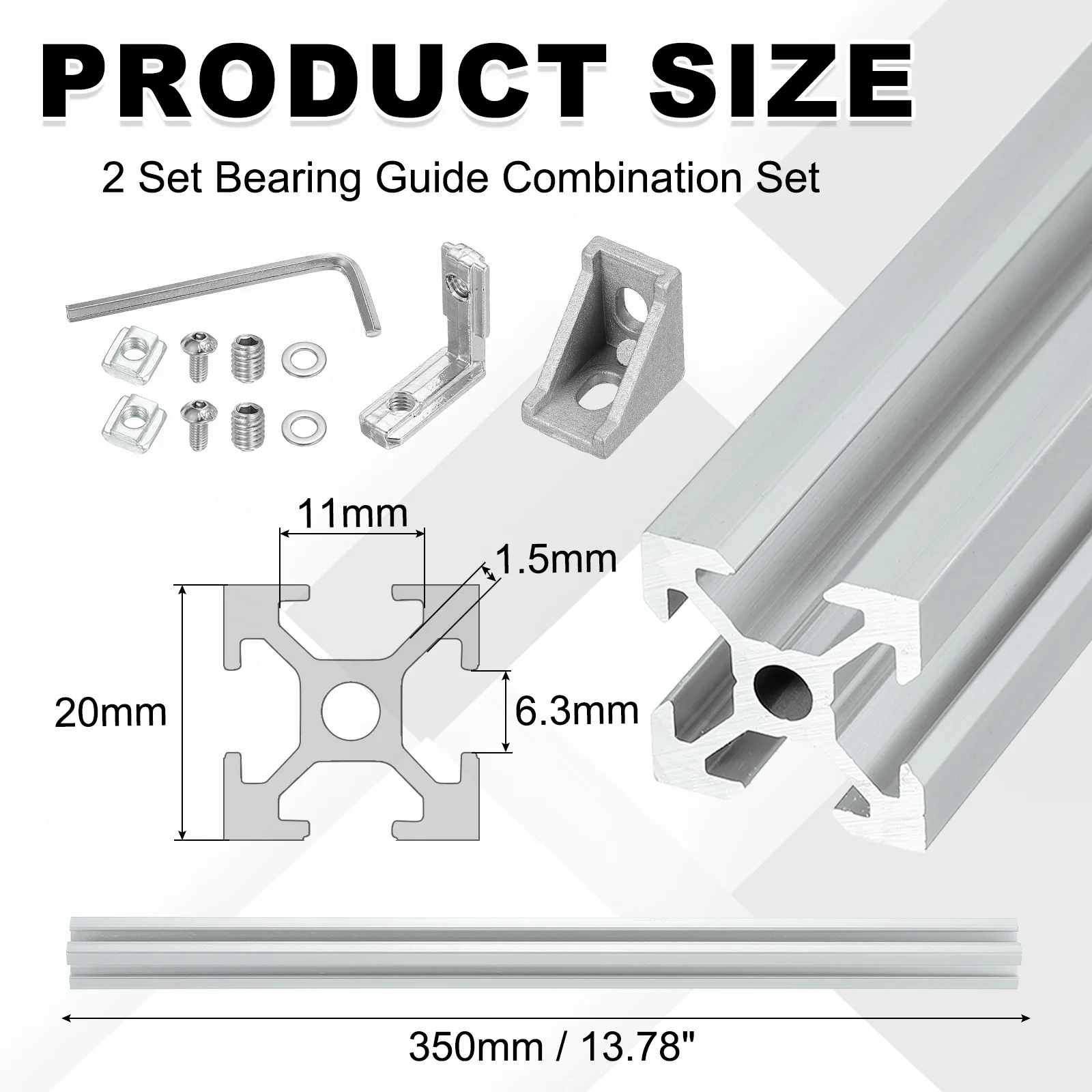 2Sets 100-400mm V Slot 2020 Aluminum Extrusion European Standard Anodized Linear Rail Extruded Aluminum Rail Profile 3D Printer
