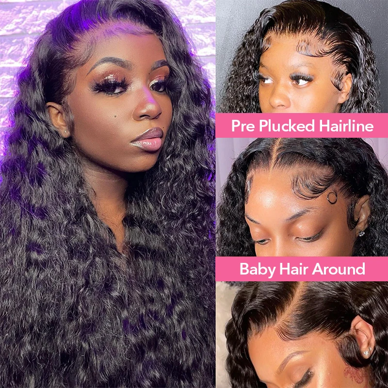 Perruque Lace Front Wig Deep Wave Brésilienne Naturelle, Cheveux Vierges, 13x4, 26 Pouces, Densité 150%