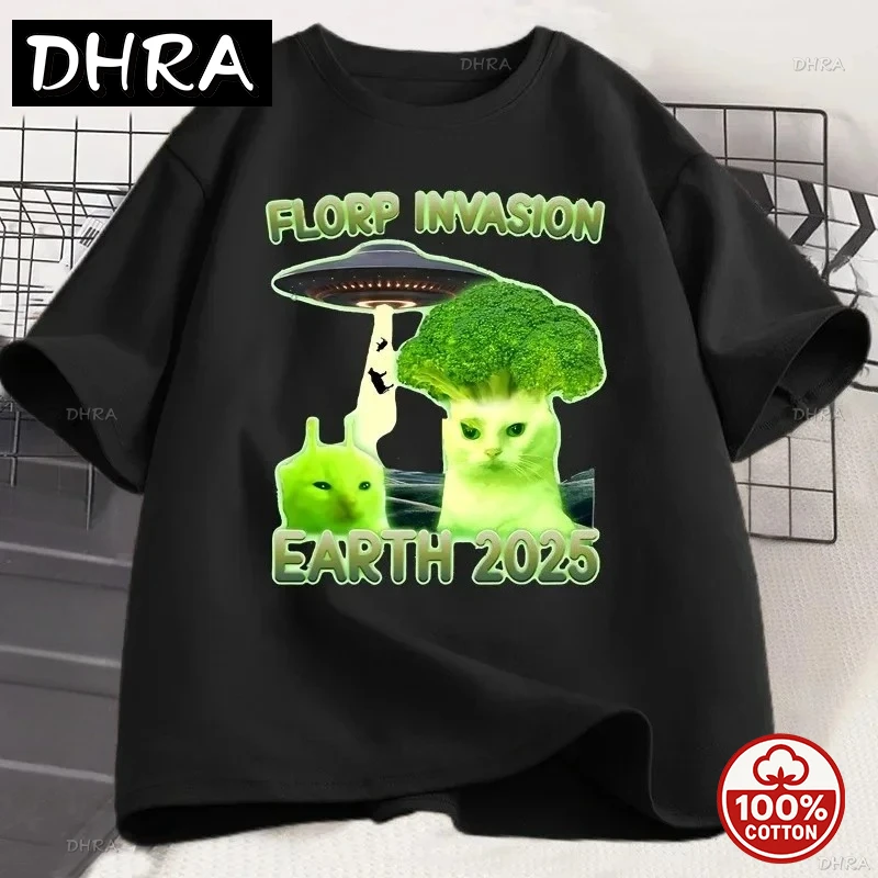 

Summer Casual Fashion Funny Cat T-Shirt Broccoli Cat Printed Tshirt Short Sleeve Round Neck T Shirt Women's Clothes Streetwear