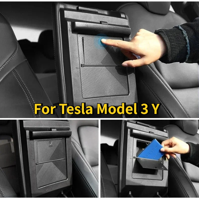 Privacy Storage Box ABS Upgrade Armrest Box Press Hidden Storage Box for Tesla Model 3/Y 2021-2023 Auto Interior Accessories