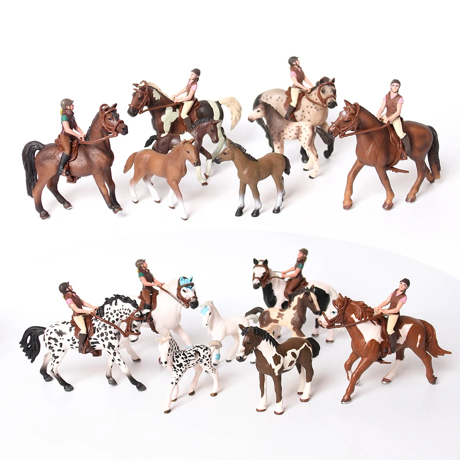 

Realistic Horse and Foal Set With Riders Farm Animal Toys Model Figures Decoration Cake Topper Educational Toys for Children