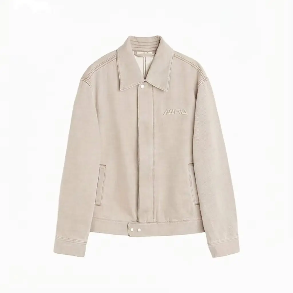 

NIGO Men's Light Beige Collared Buttoned Jacket Autumn Spring Denim Fabric High Comfort Casual Streetwear Outdoo #NIGO9545Z