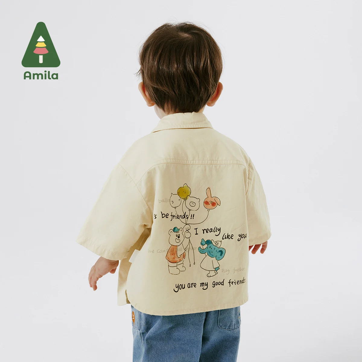 Amila Baby Shirt 2024 Summer New Literary Cotton Shirt Boutique Breathable Solid Color Fashion Printed Clothing