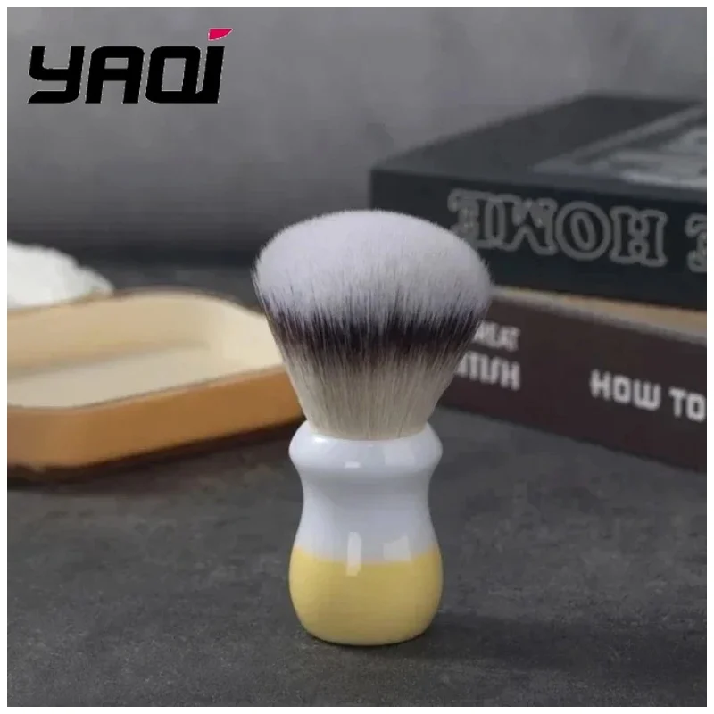 YAQI 2026 Wet Shaving Brush Synthetic Hair Naicha Milk Tea Color Mens Shave Brush Professional Soft Grooming Tool for Men