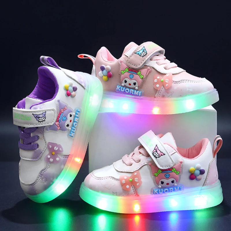 Sanrio Children Led Shoe Girls Lighted Sneakers Glowing Shoe for Kids Soft Soled Casual Toddler Ctue Kuromi Baby Shoes