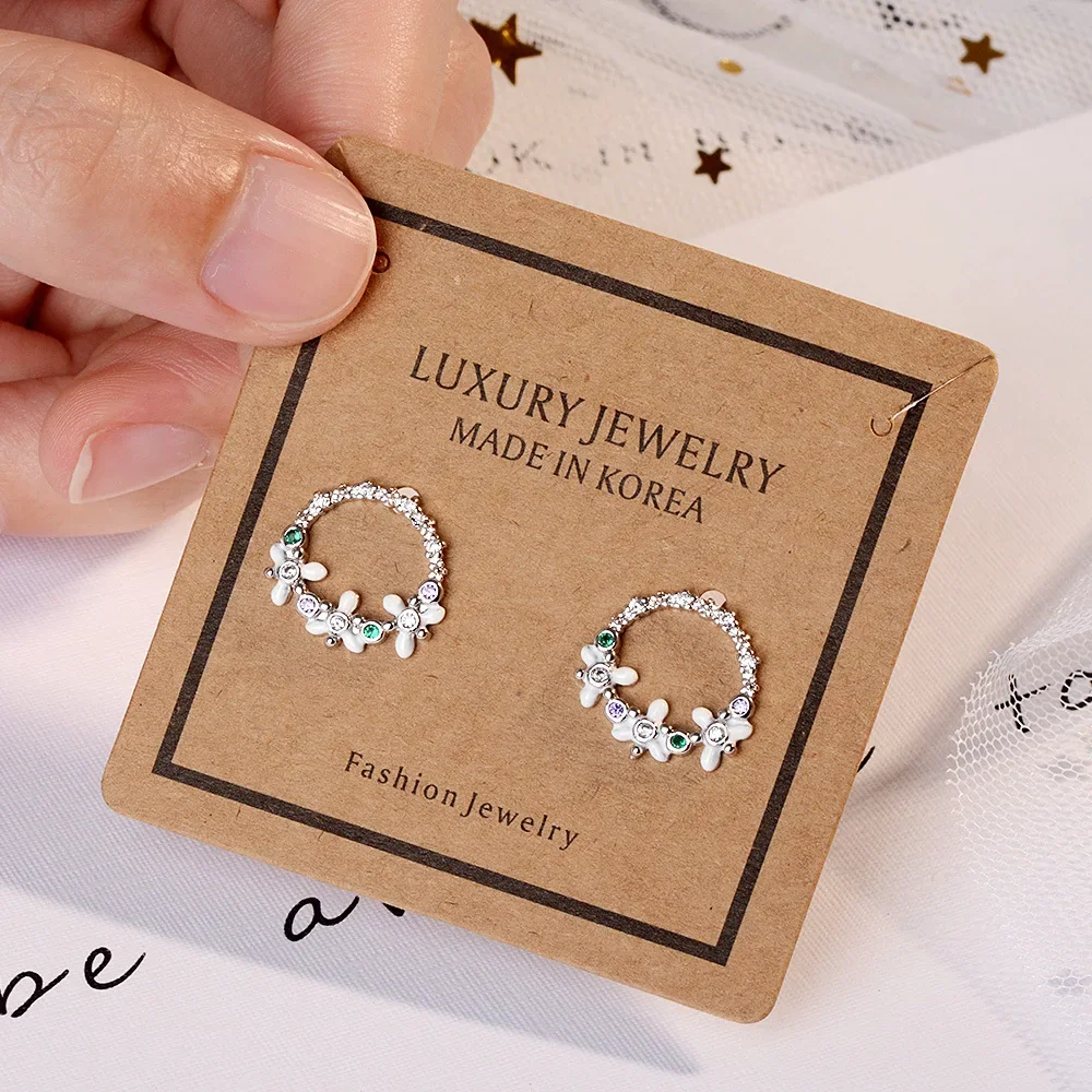 Simple Female Earrings 925 Sterling Silver Long Flower Stud Earrings for Women Lovely Girls Christmas Gift Statement Jewelry