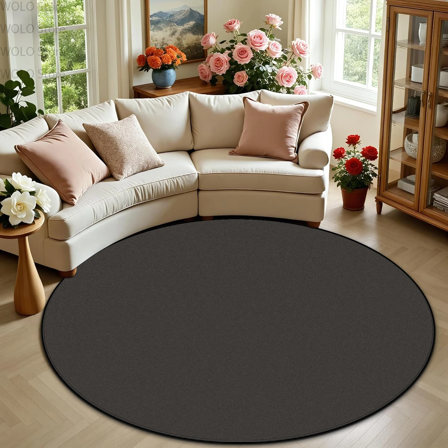 Solid Color Round Living Room Rug Decoration Home Sofa Area Soft Minimalism Non-slip Rugs Bedroom Study Table Chair Mat Washable