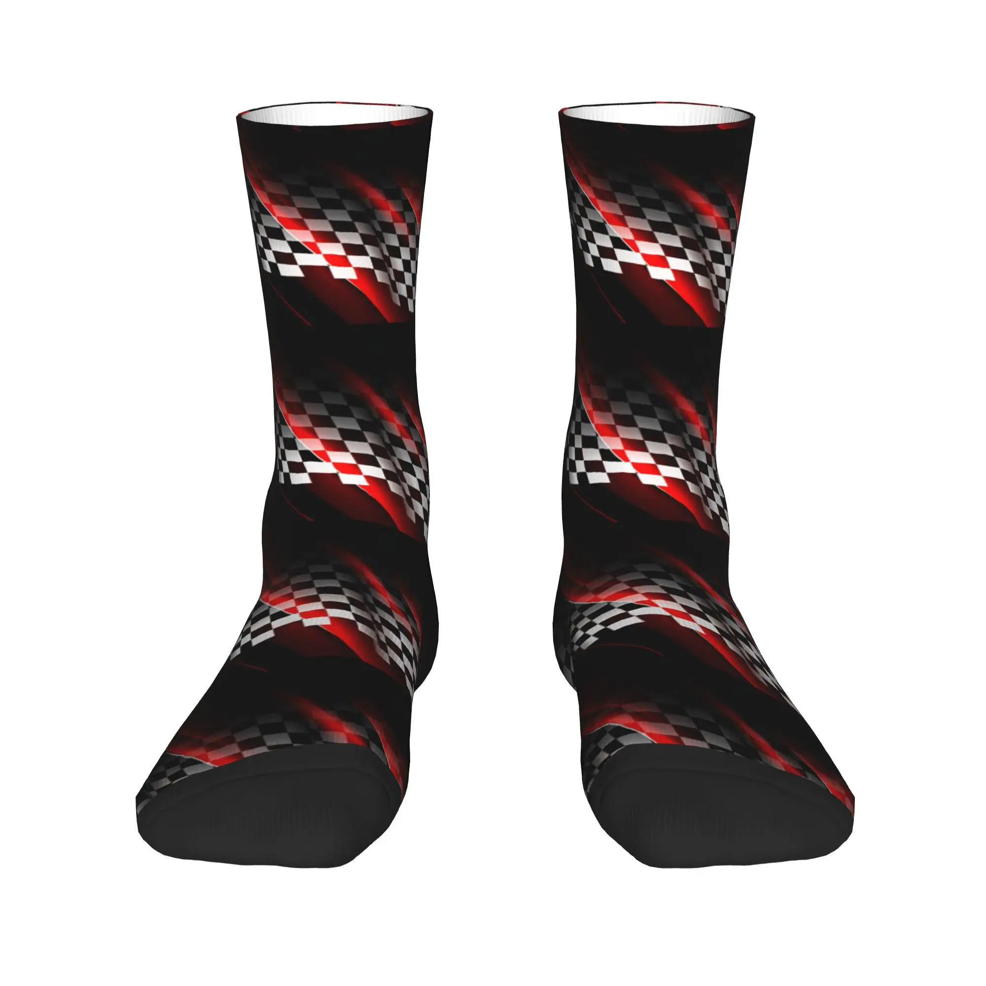 Racing Checkered Motor Stockings  Gothic Socks Couple Medium Soft Socks Autumn Outdoor Sports Design Non Slip Socks Gift Idea