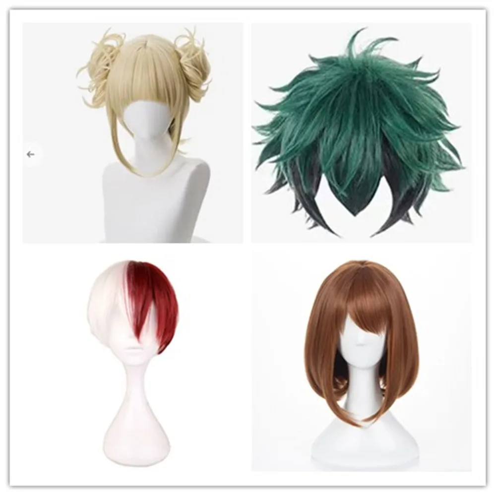 Peluca de Cosplay de Izuku Midoriya de My Hero Academia, Corta, Verde, Negra, Rubia, Resistente al Calor, Mitad Roja, Mitad Blanca