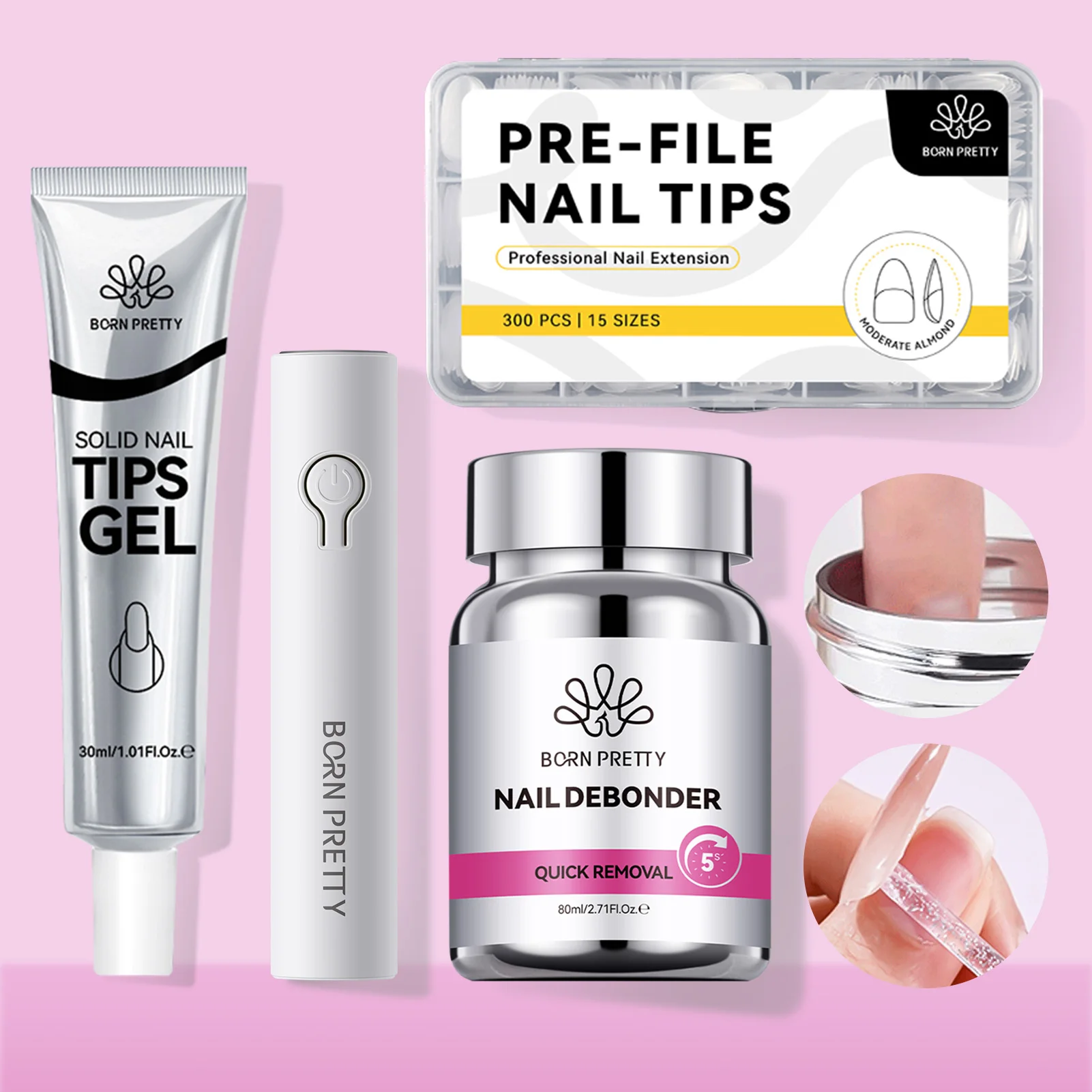

BORN PRETTY 80ml Nail Debonder Glue for Fake Nail Tips Set Nail Tips Glue with Remover Tools Manicure Salon Set Kits
