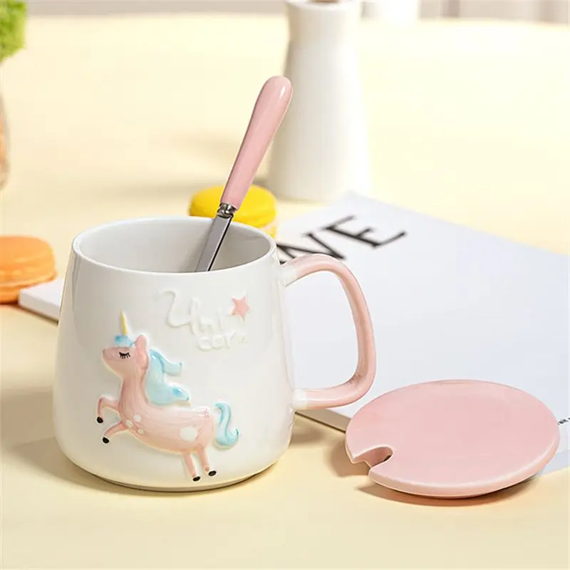 Unicorn Coffee Mug with Lid Spoon Drinking Water Cup with Lid and Spoon Cute Christmas Gift for Women Girl